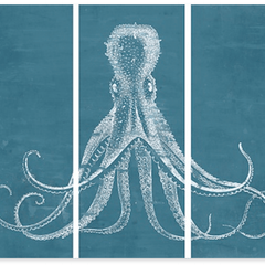 Denim Blue Octopus Triptych - Framed Giclee - Our Boat House