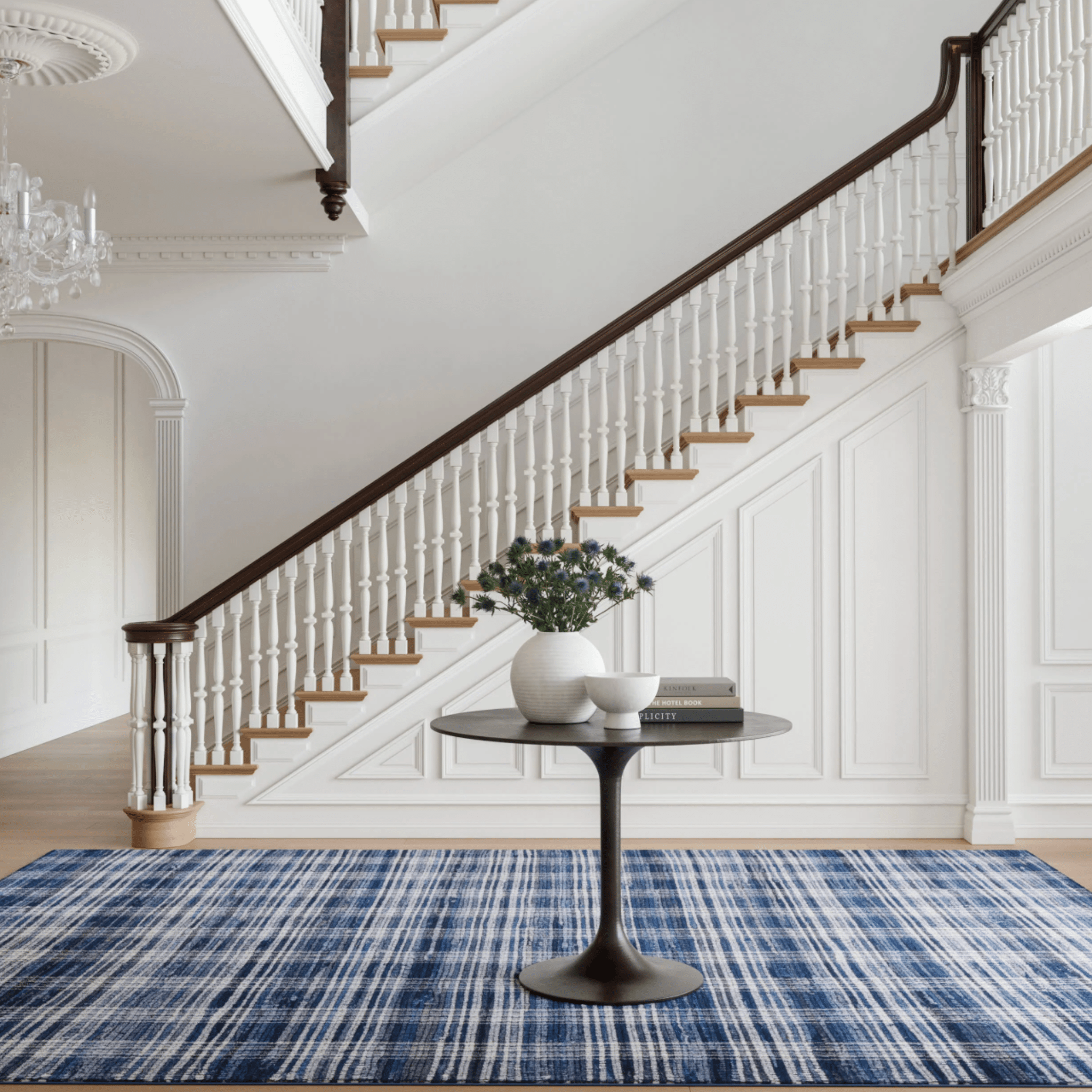 Denim Plaid Machine Washable Rug - Our Boat House