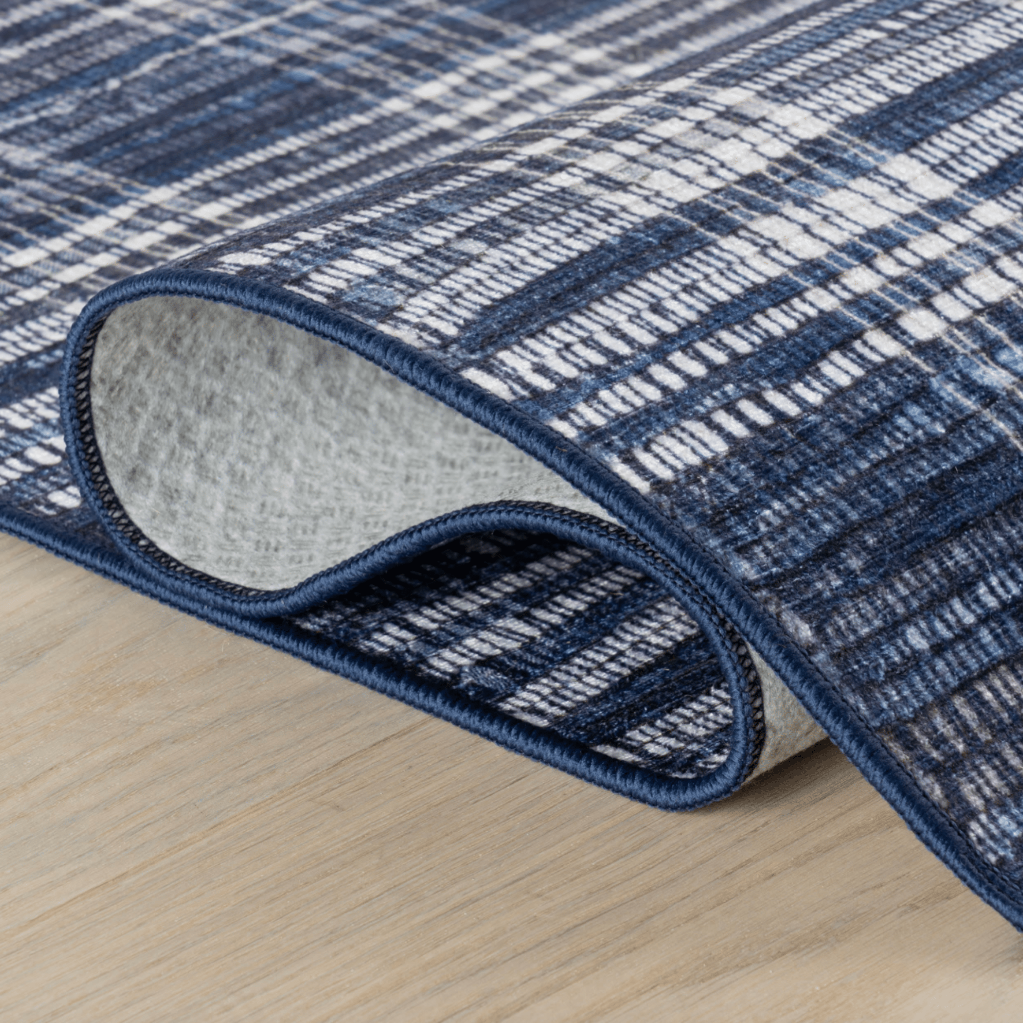 Denim Plaid Machine Washable Rug - Our Boat House