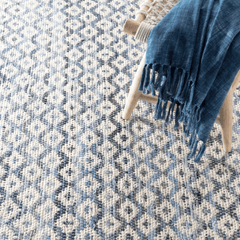 Denim Rag Diamond Ivory Woven Rug - Blue - Our Boat House
