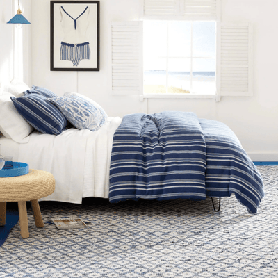 Denim Rag Diamond Ivory Woven Rug - Blue - Our Boat House