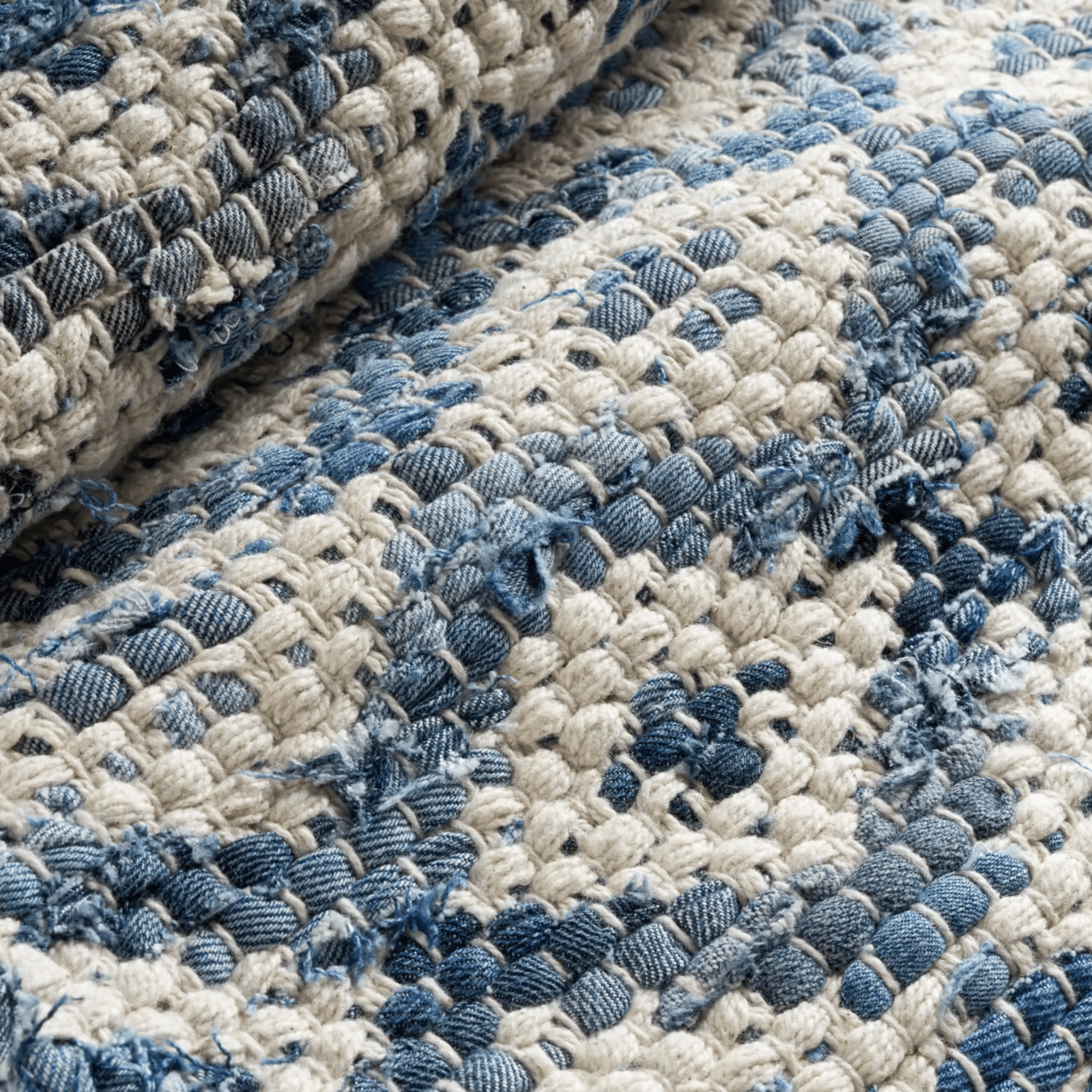 Denim Rag Diamond Ivory Woven Rug - Blue - Our Boat House