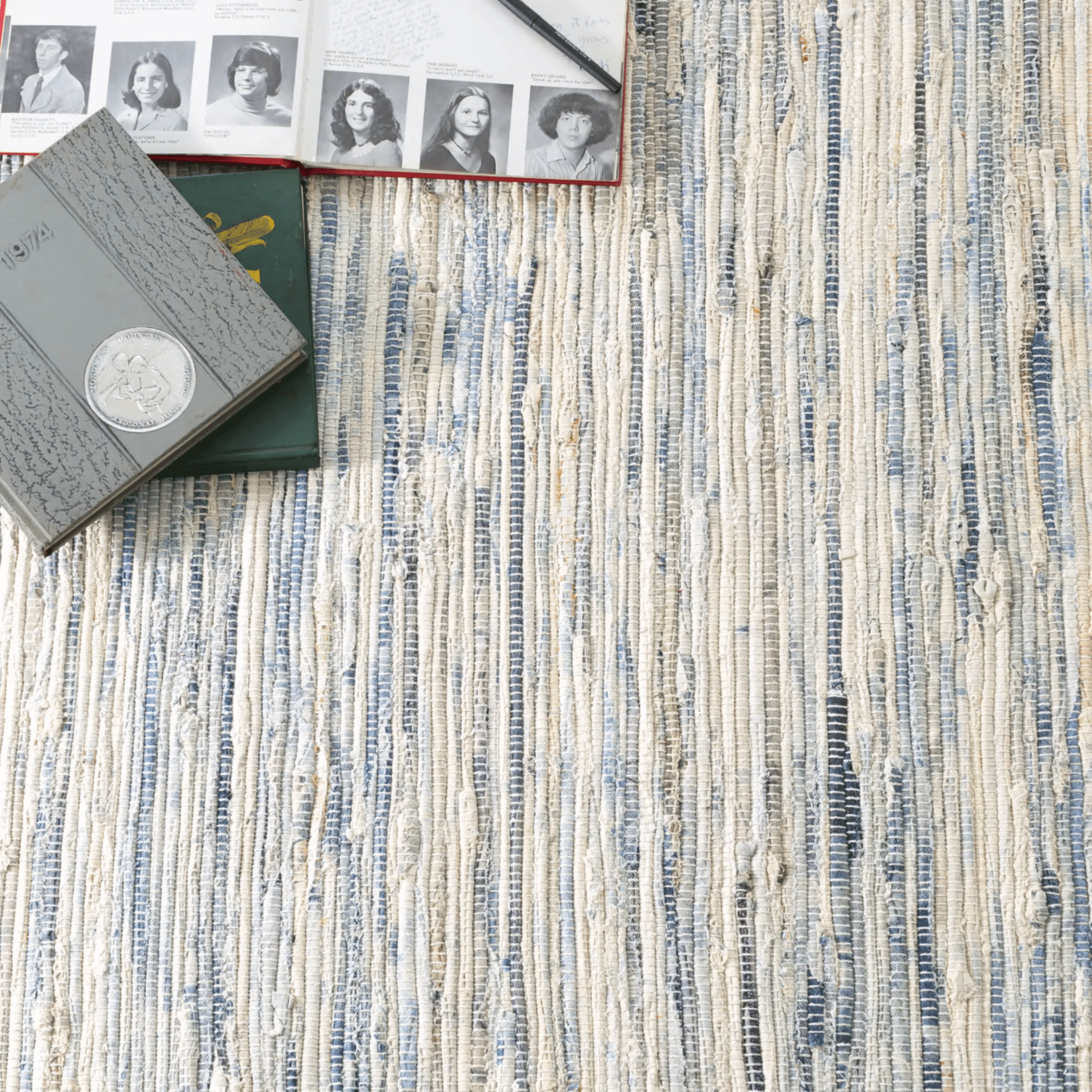 Denim Rag Handwoven Cotton Rug - Blue & Ivory - coastal inspired home furnishing