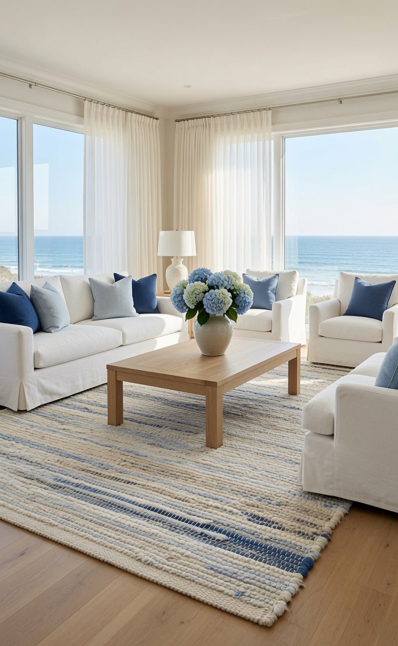 Denim Rag Handwoven Cotton Rug - Blue & Ivory - Our Boat House