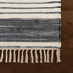 Diora Denim Bohemian Striped Rug - coastal inspired home furnishing close up