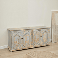 Distressed Carved Sideboard Light Blue - Our Boat House