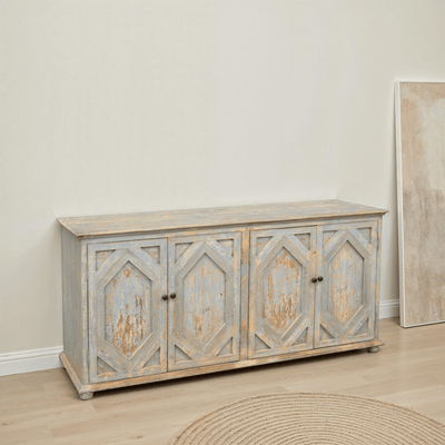 Distressed Carved Sideboard Light Blue - Our Boat House