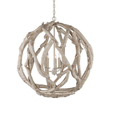 Driftwood Whitewash Orb Chandelier - Our Boat House