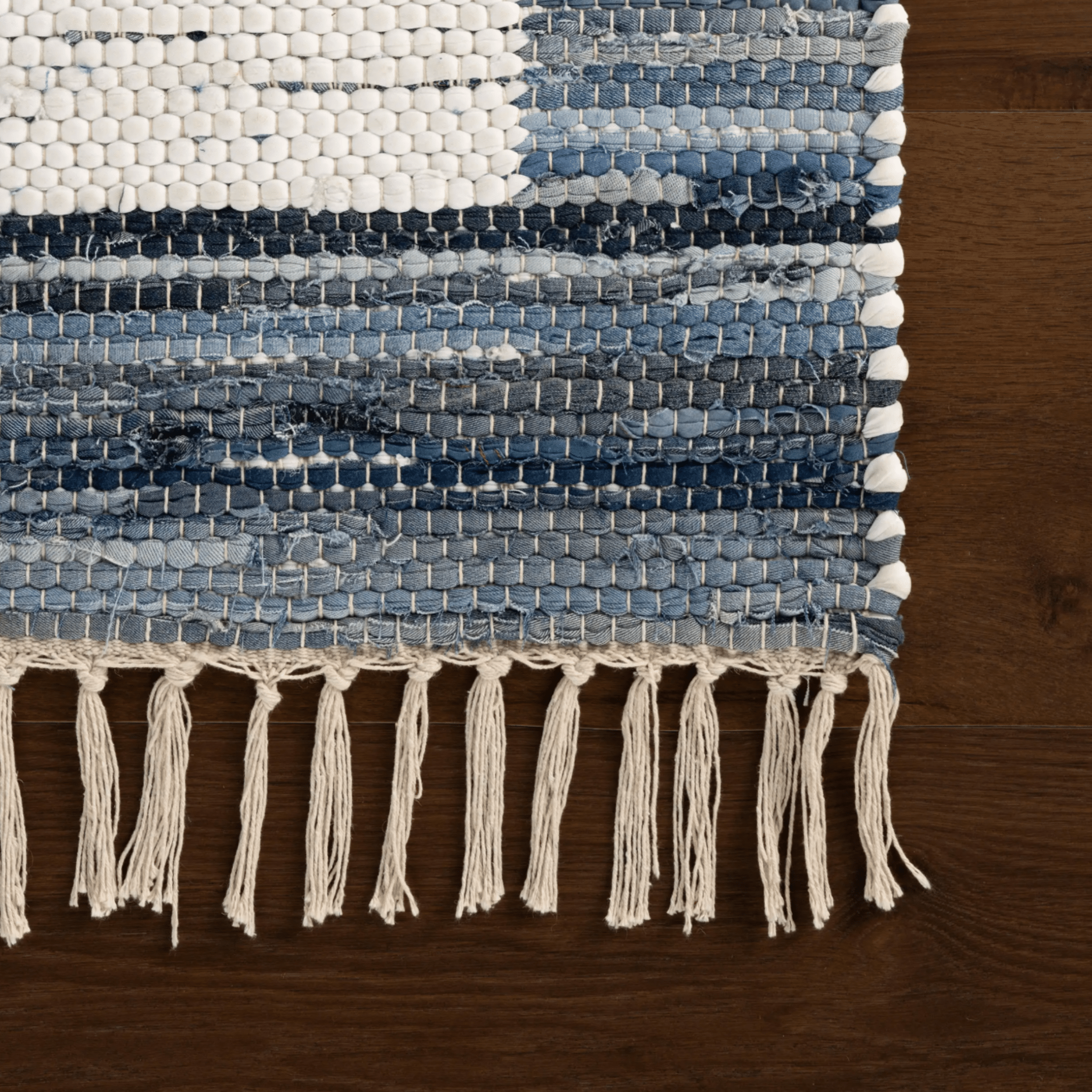 Dymera Denim Bohemian Bordered Rug - coastal inspired home furnishing close up