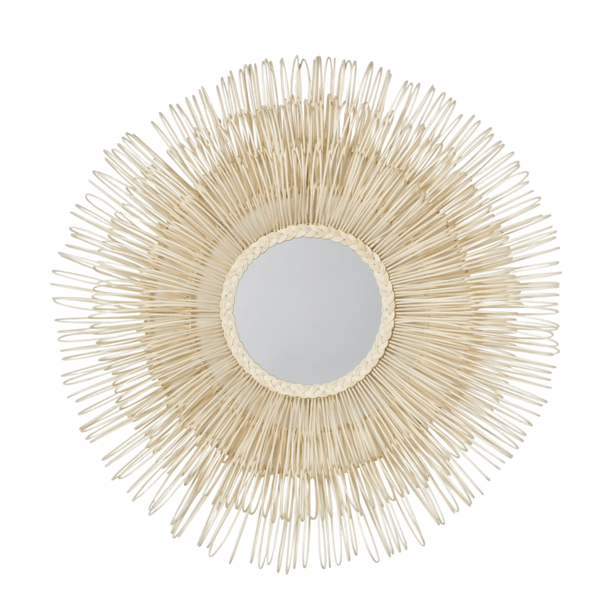 Eliza White Cane Round Mirror - Our Boat House