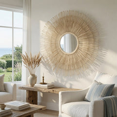 Eliza White Cane Round Mirror - Our Boat House