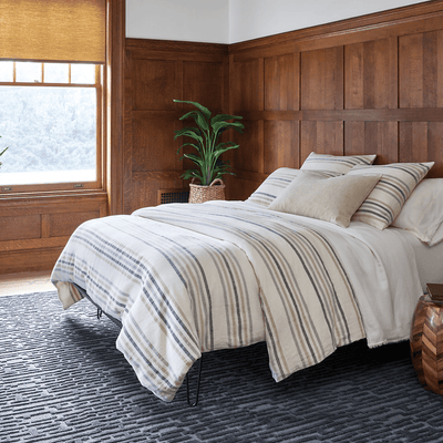 Ellison Stripe Linen Chenille Ivory Duvet Cover - Our Boat House