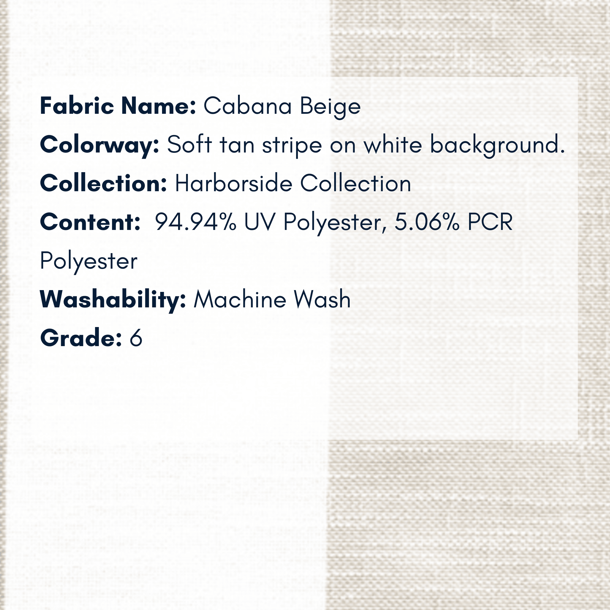 Fabric Swatch: Cabana Beige - Harborside Collection - coastal inspired home furnishing