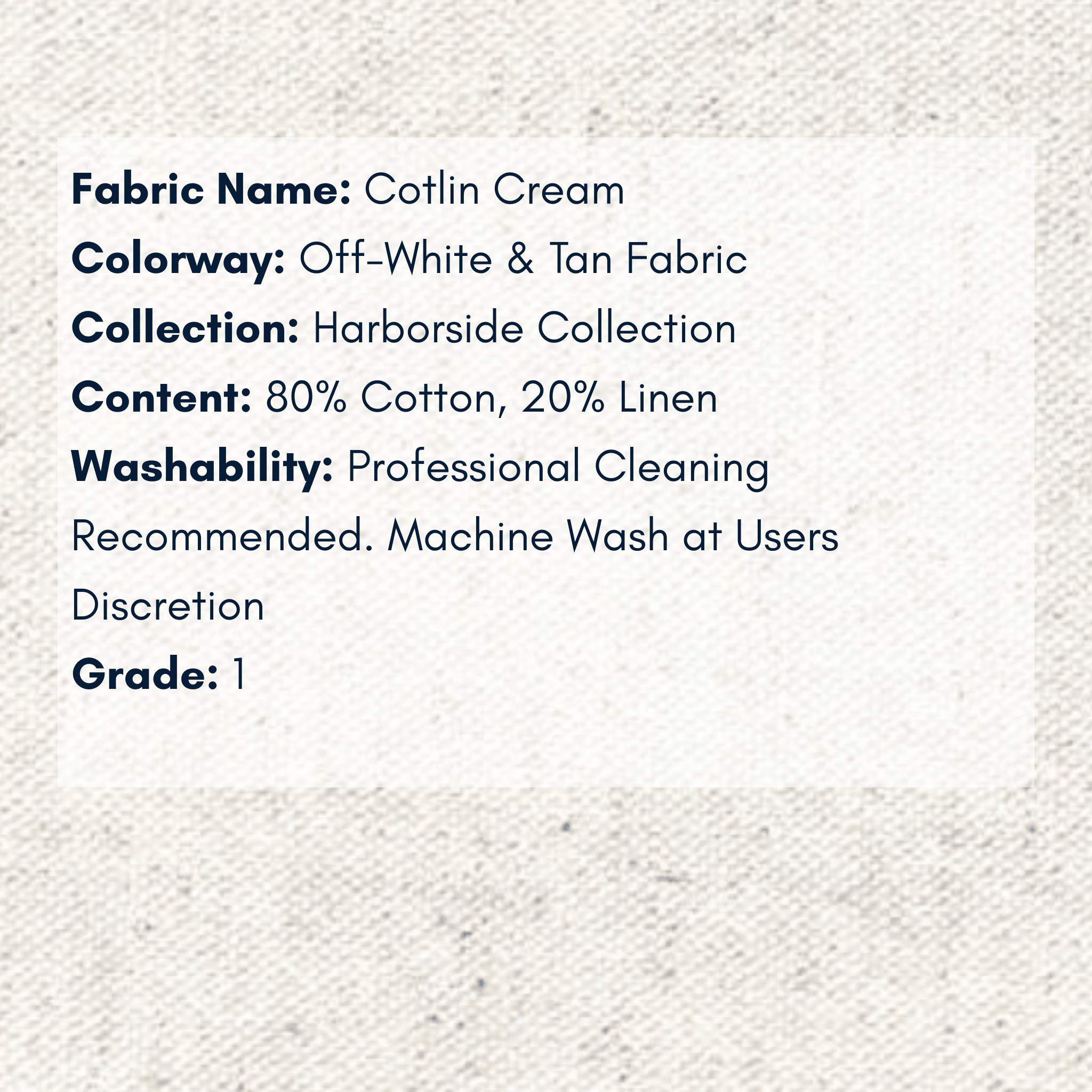 Fabric Swatch: Cotlin Cream - Harborside Collection - coastal inspired home furnishing