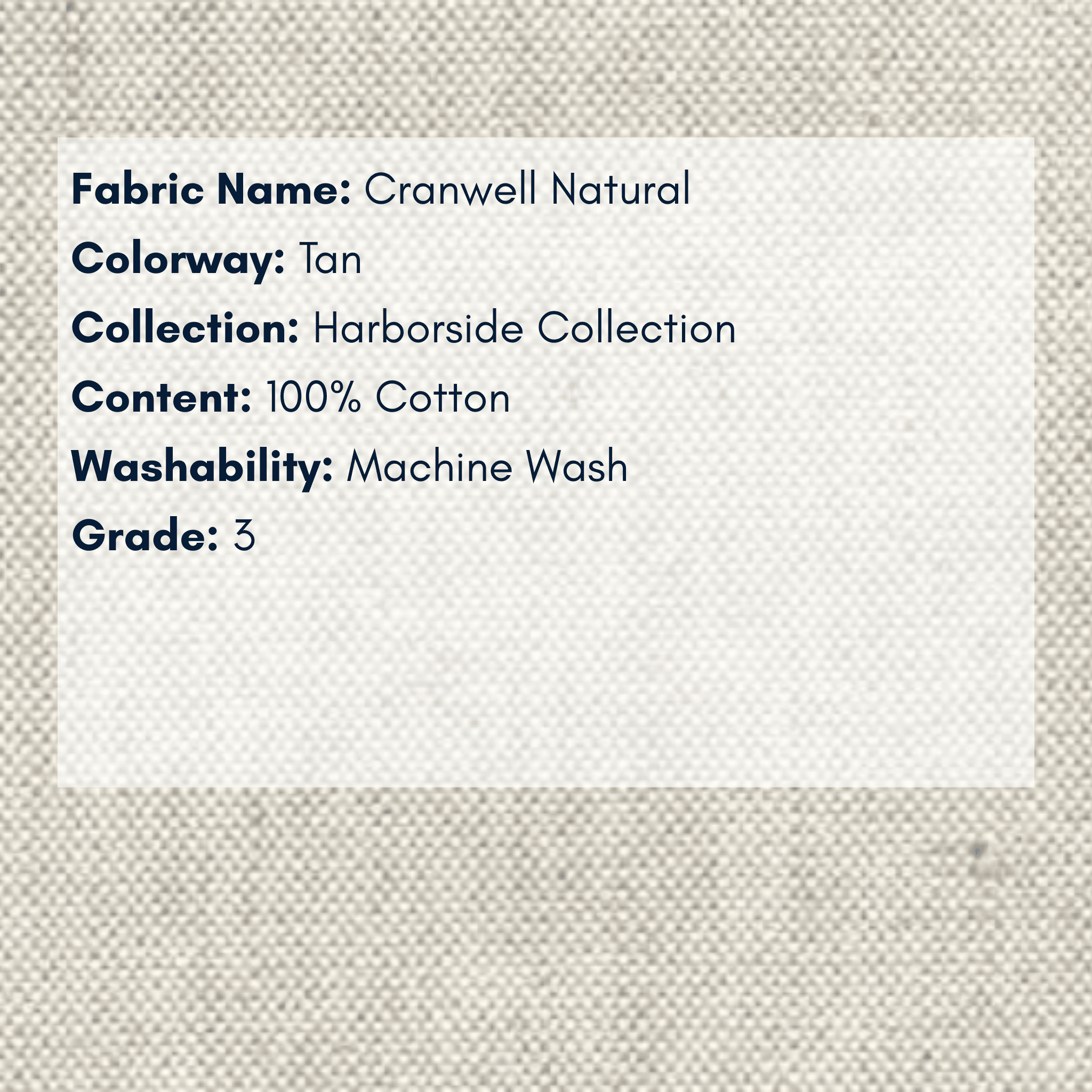 Fabric Swatch: Cranwell Natural - Harborside Collection - coastal inspired home furnishing