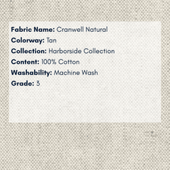 Fabric Swatch: Cranwell Natural - Harborside Collection - coastal inspired home furnishing