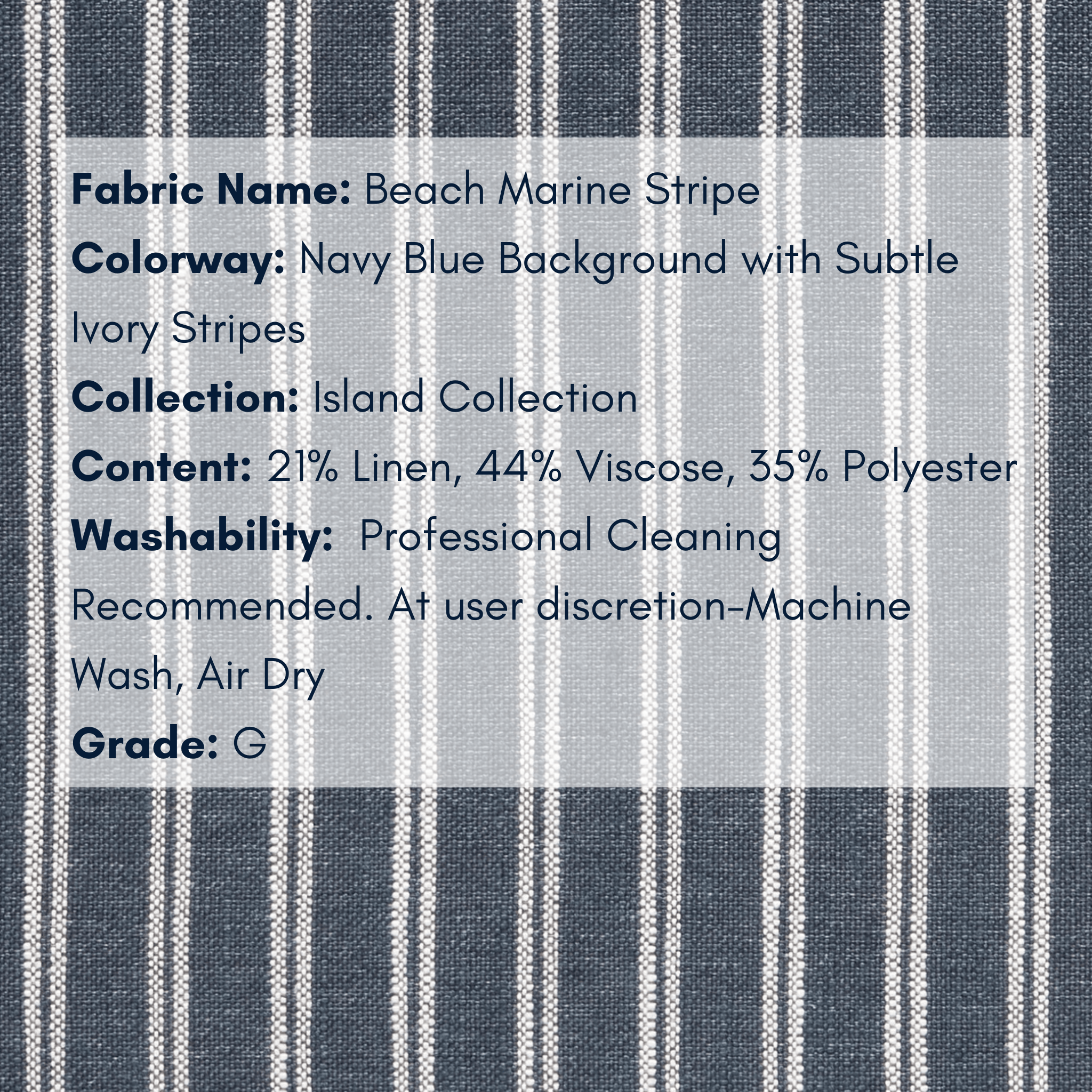 Fabric Swatch - Island Collection: Beach Marine Stripe - Our Boat House