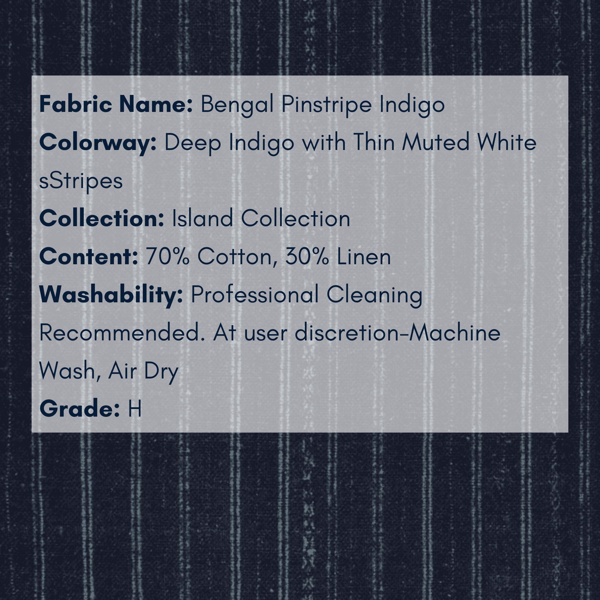 Fabric Swatch - Island Collection: Bengal Pinstripe Indigo - Our Boat House