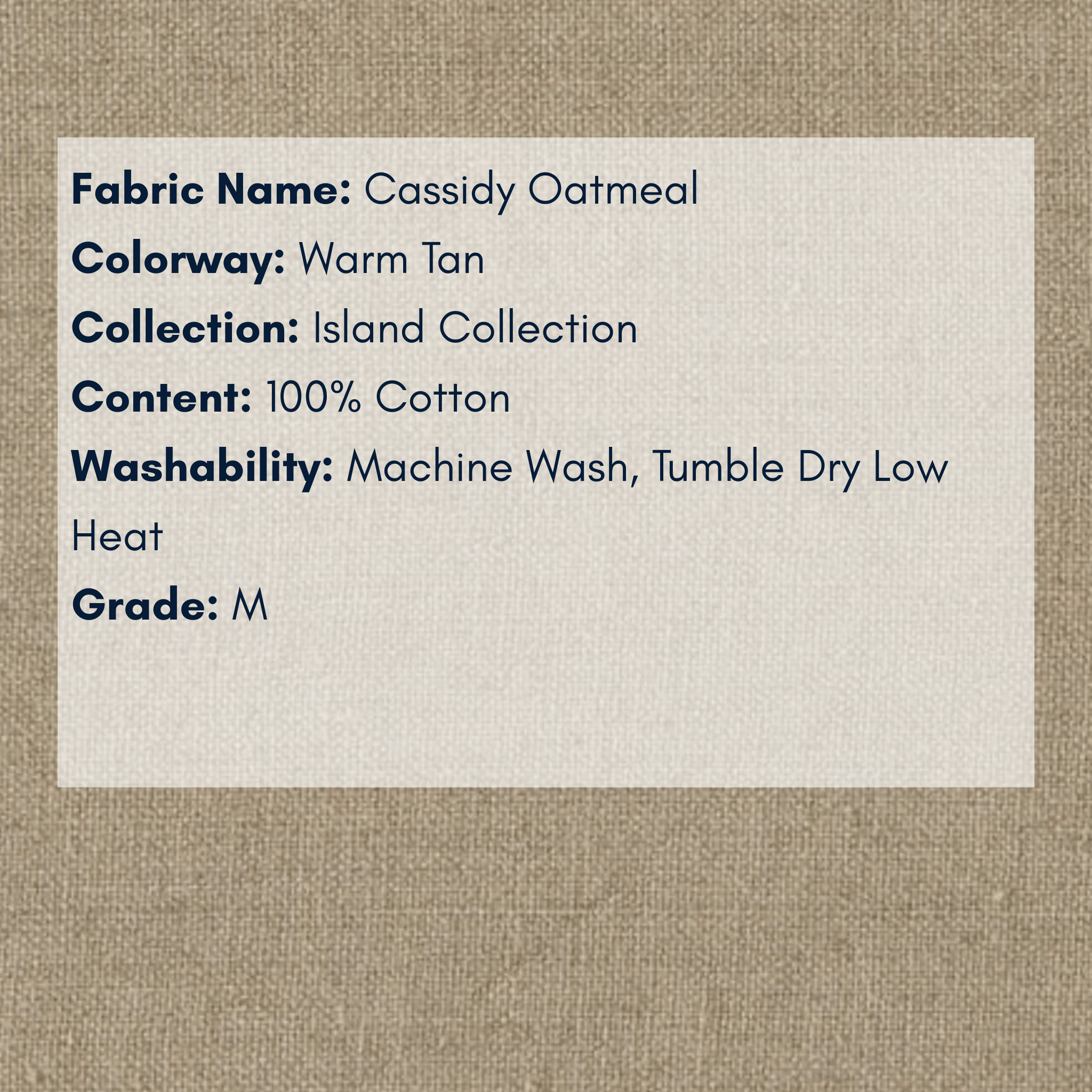 Fabric Swatch - Island Collection: Cassidy Oatmeal - Our Boat House