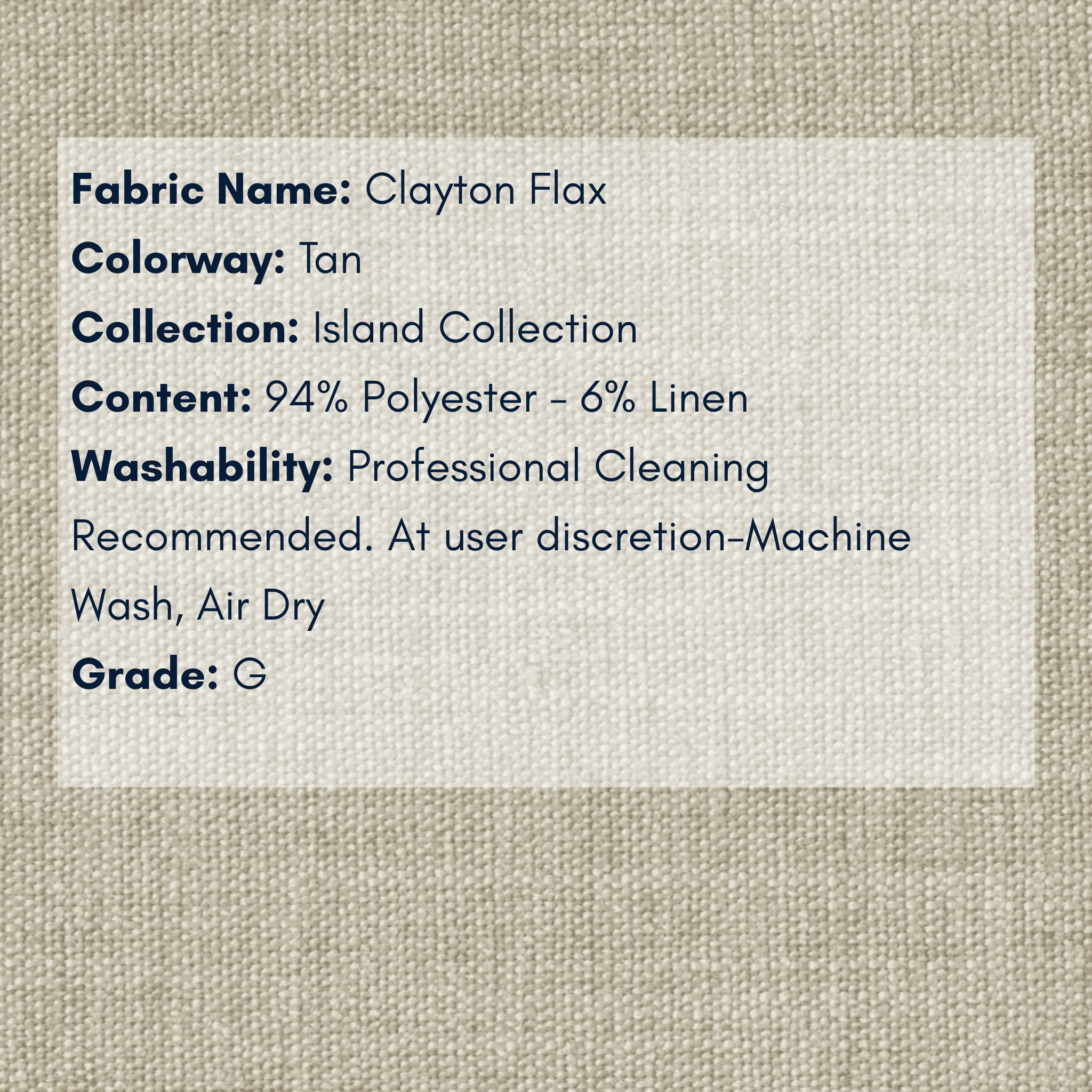 Fabric Swatch - Island Collection: Clayton Flax Performance - Our Boat House