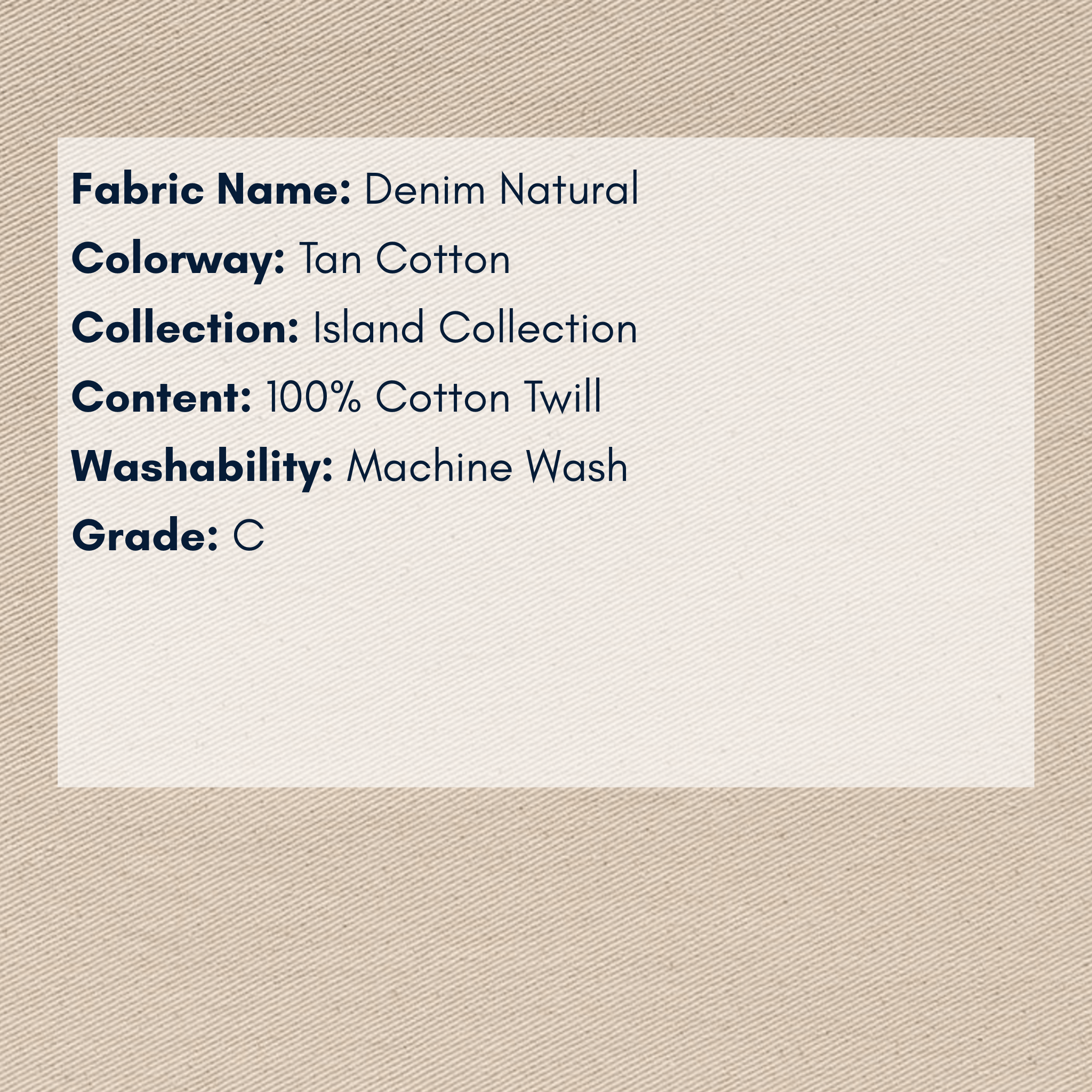 Fabric Swatch - Island Collection: Denim Natural Cotton - Our Boat House