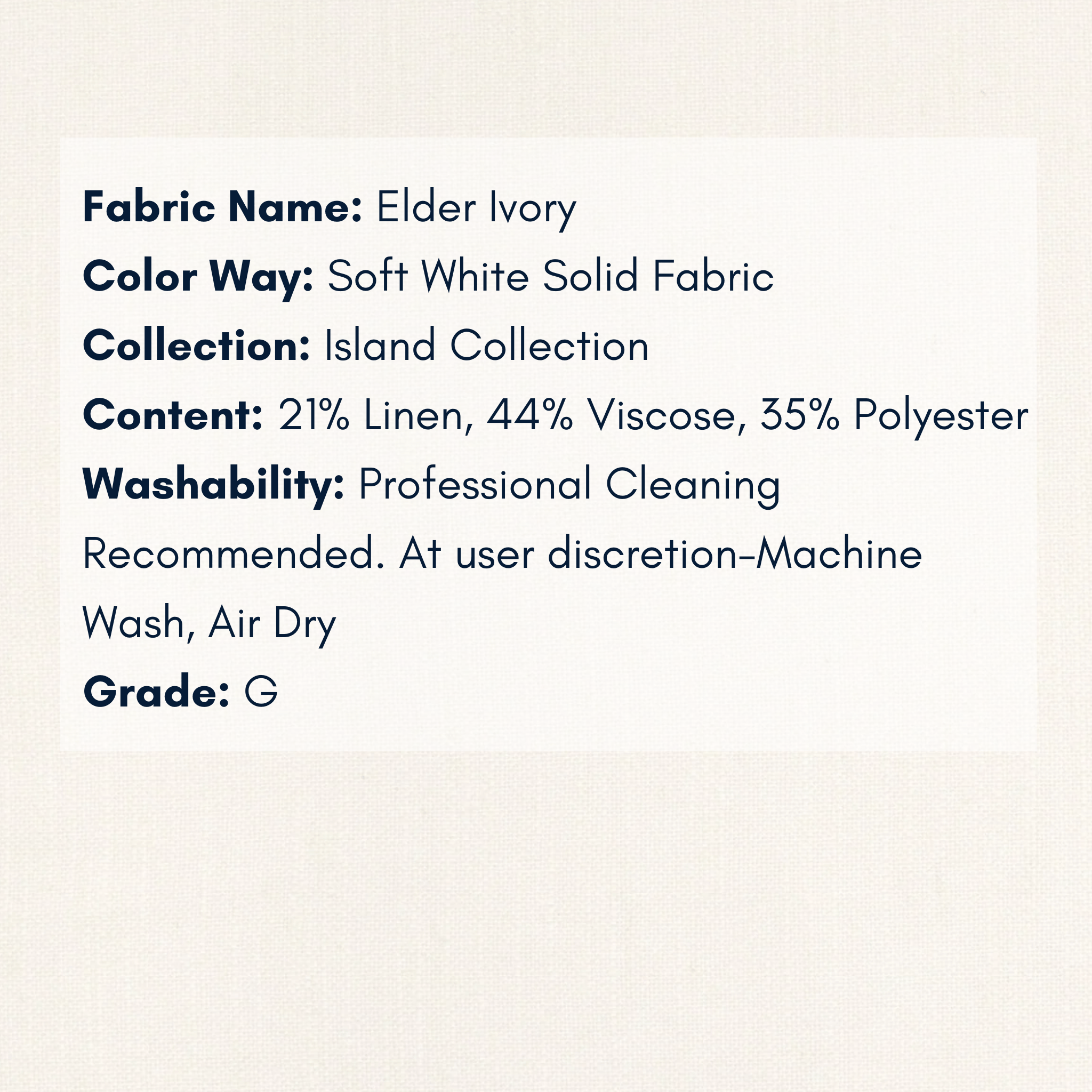 Fabric Swatch - Island Collection: Elder Ivory - Our Boat House