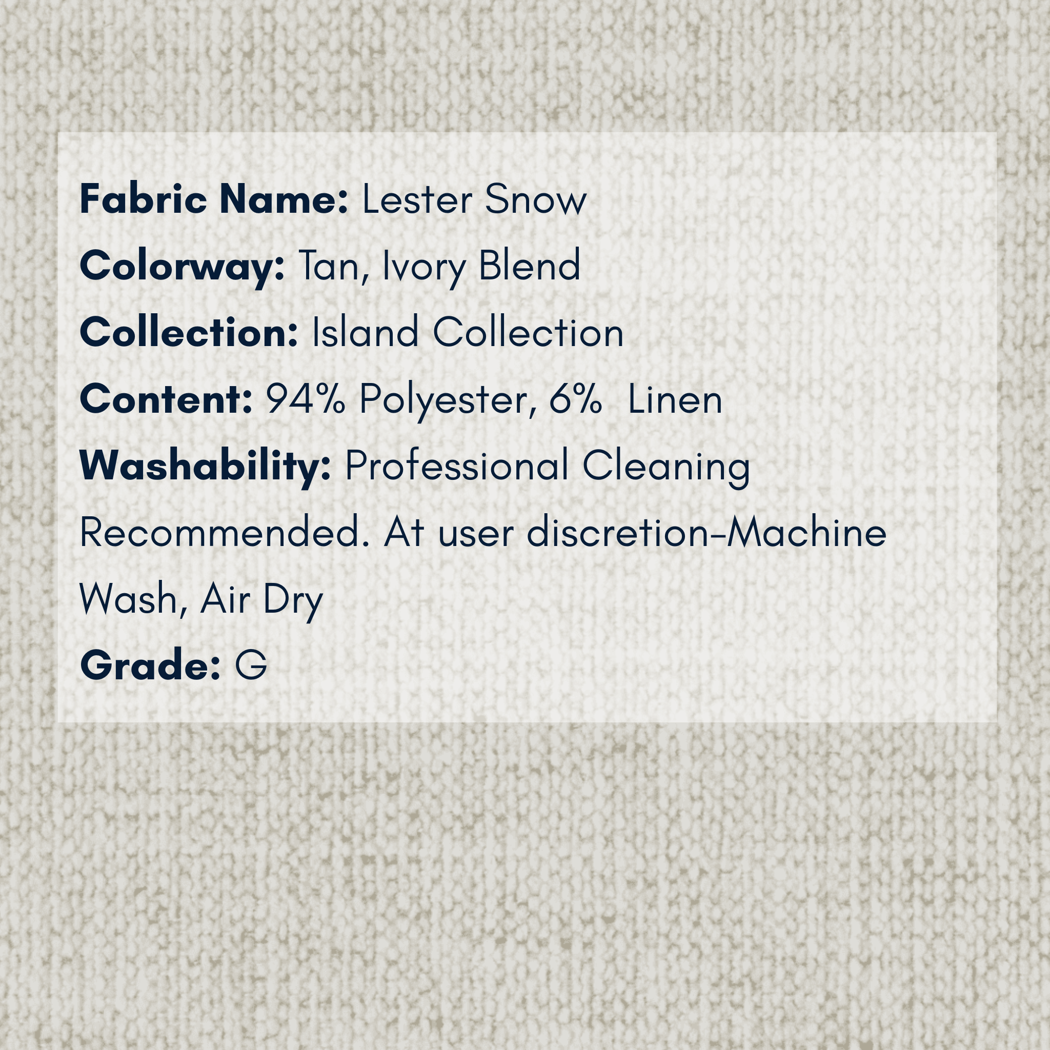 Fabric Swatch - Island Collection: Lester Snow Performance - Our Boat House