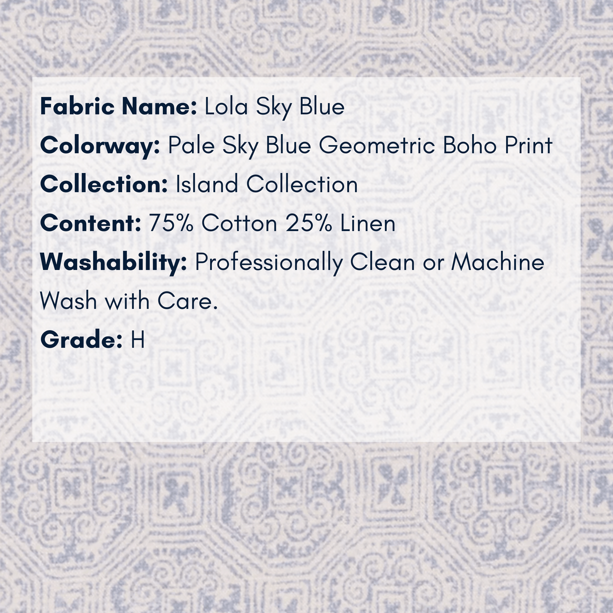 Fabric Swatch - Island Collection: Lola Sky Blue - Our Boat House