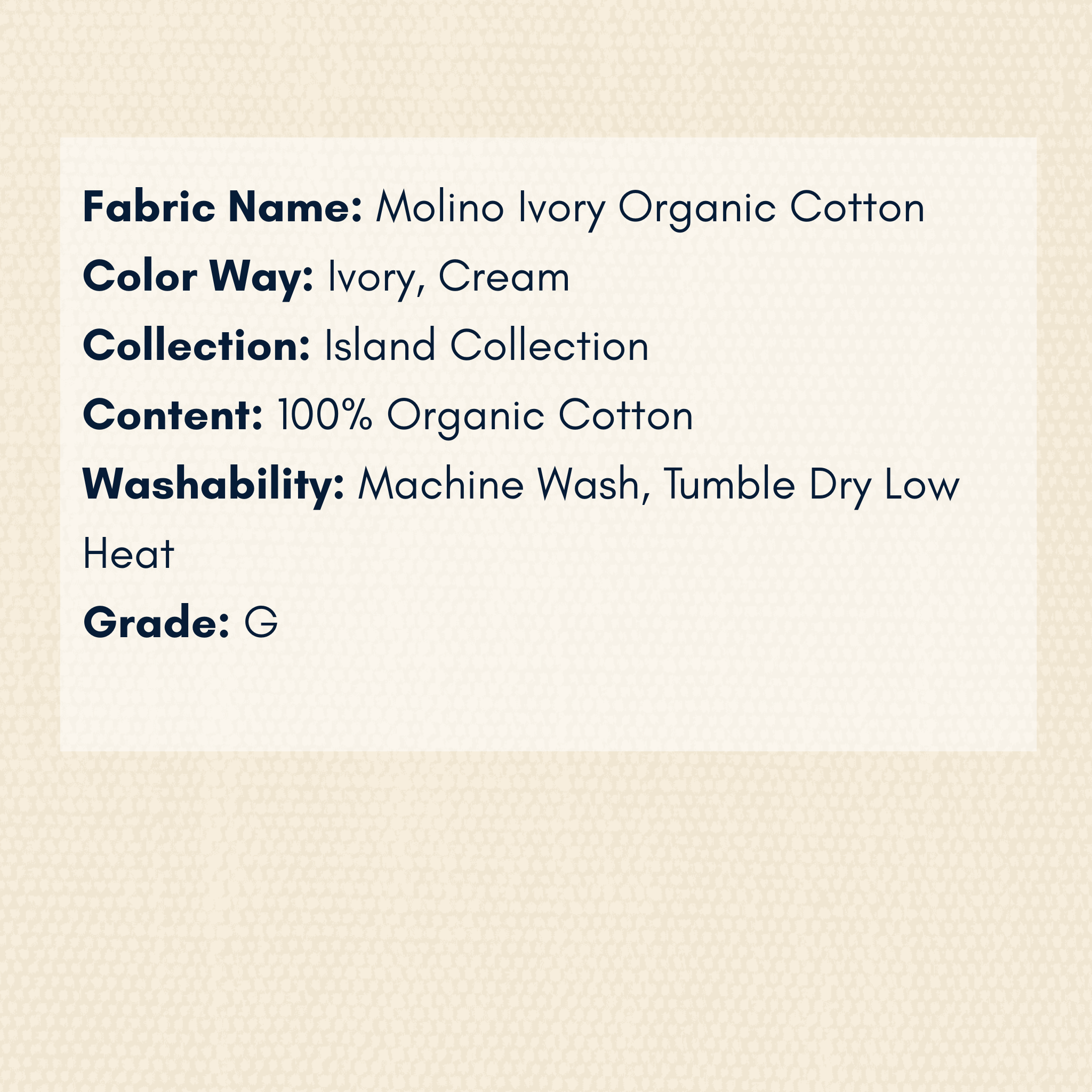Fabric Swatch - Island Collection: Molino Ivory Organic Cotton - Our Boat House