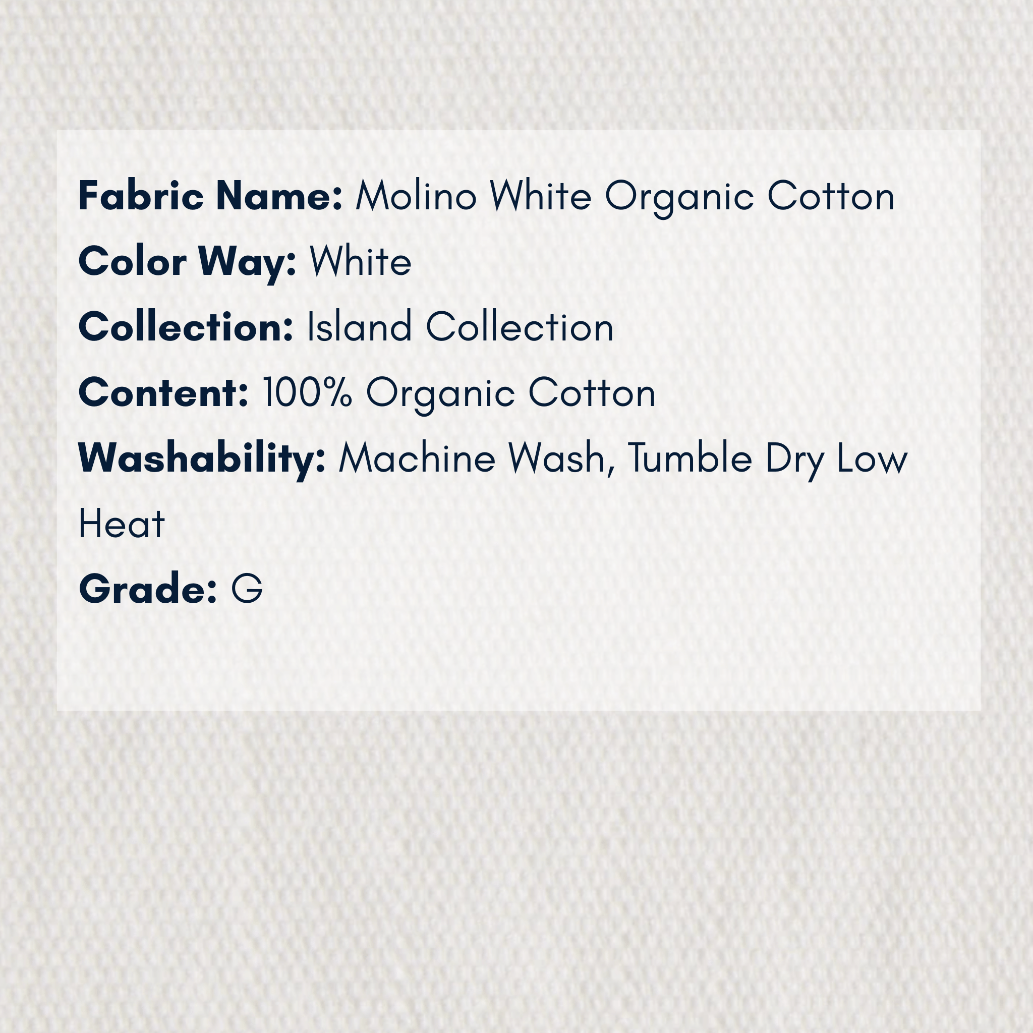 Fabric Swatch - Island Collection: Molino White Organic Cotton - Our Boat House