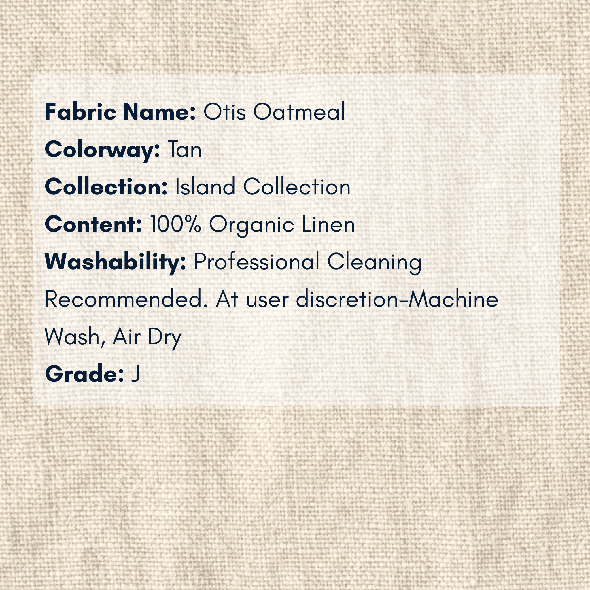Fabric Swatch - Island Collection: Otis Oatmeal Organic Linen - Our Boat House