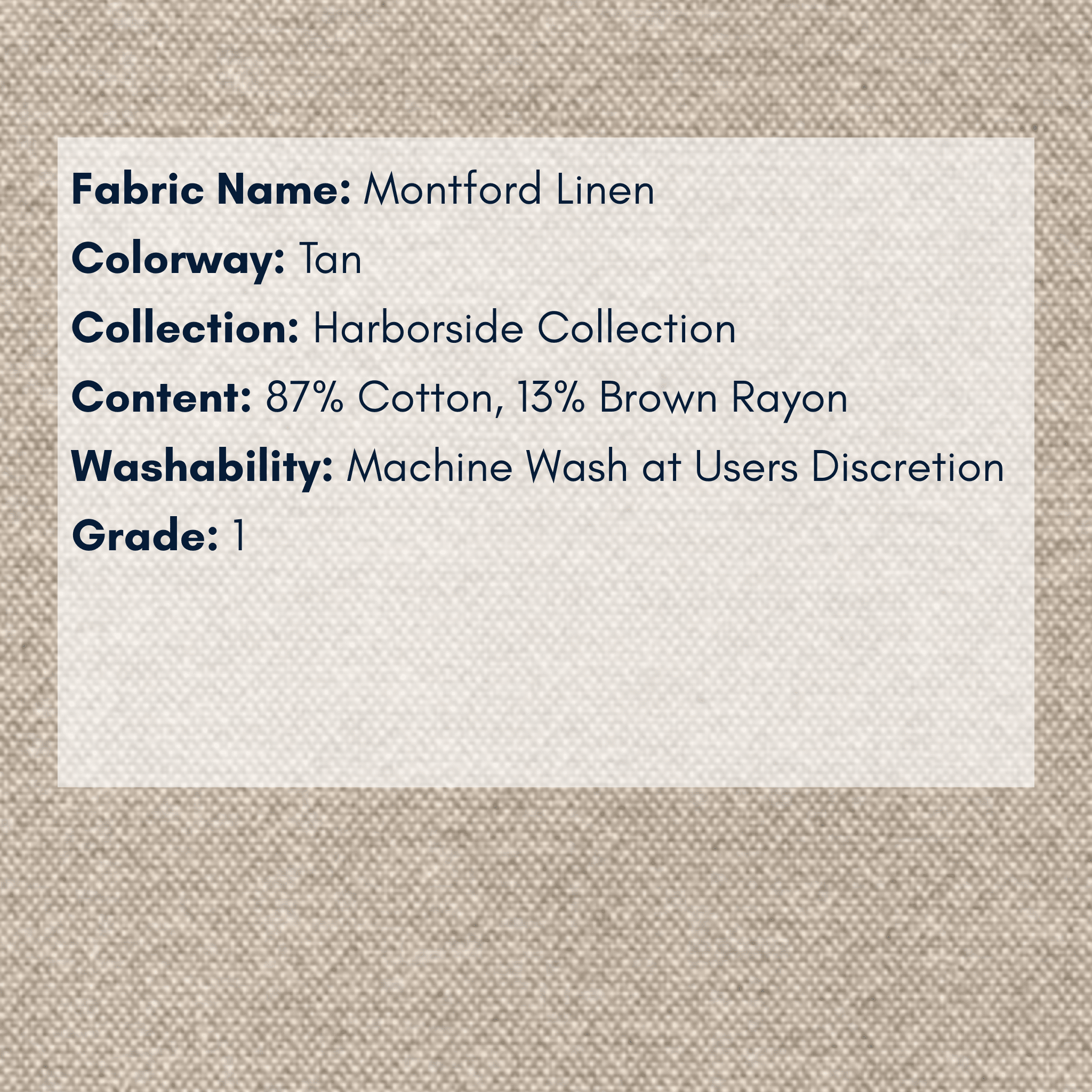 Fabric Swatch: Montford Linen - Harborside Collection - coastal inspired home furnishing