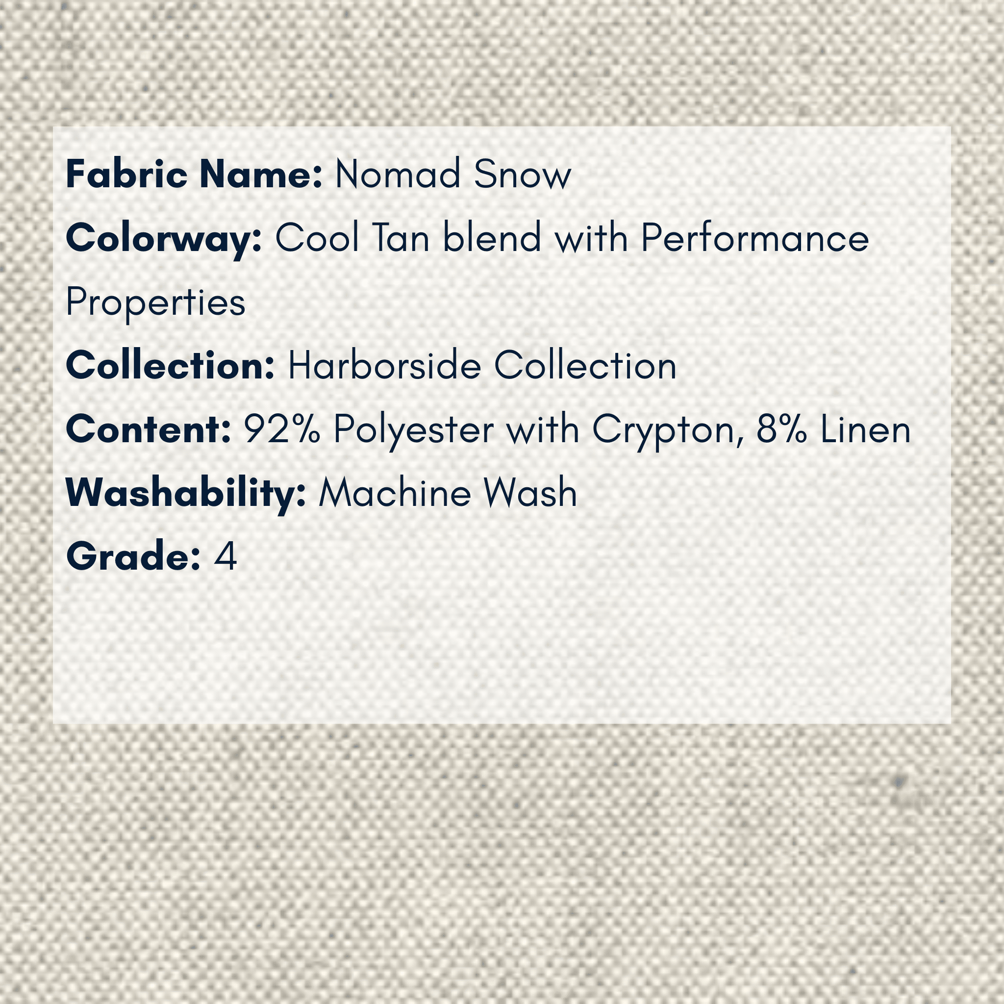 Fabric Swatch: Nomad Snow - Harborside Collection - coastal inspired home furnishing