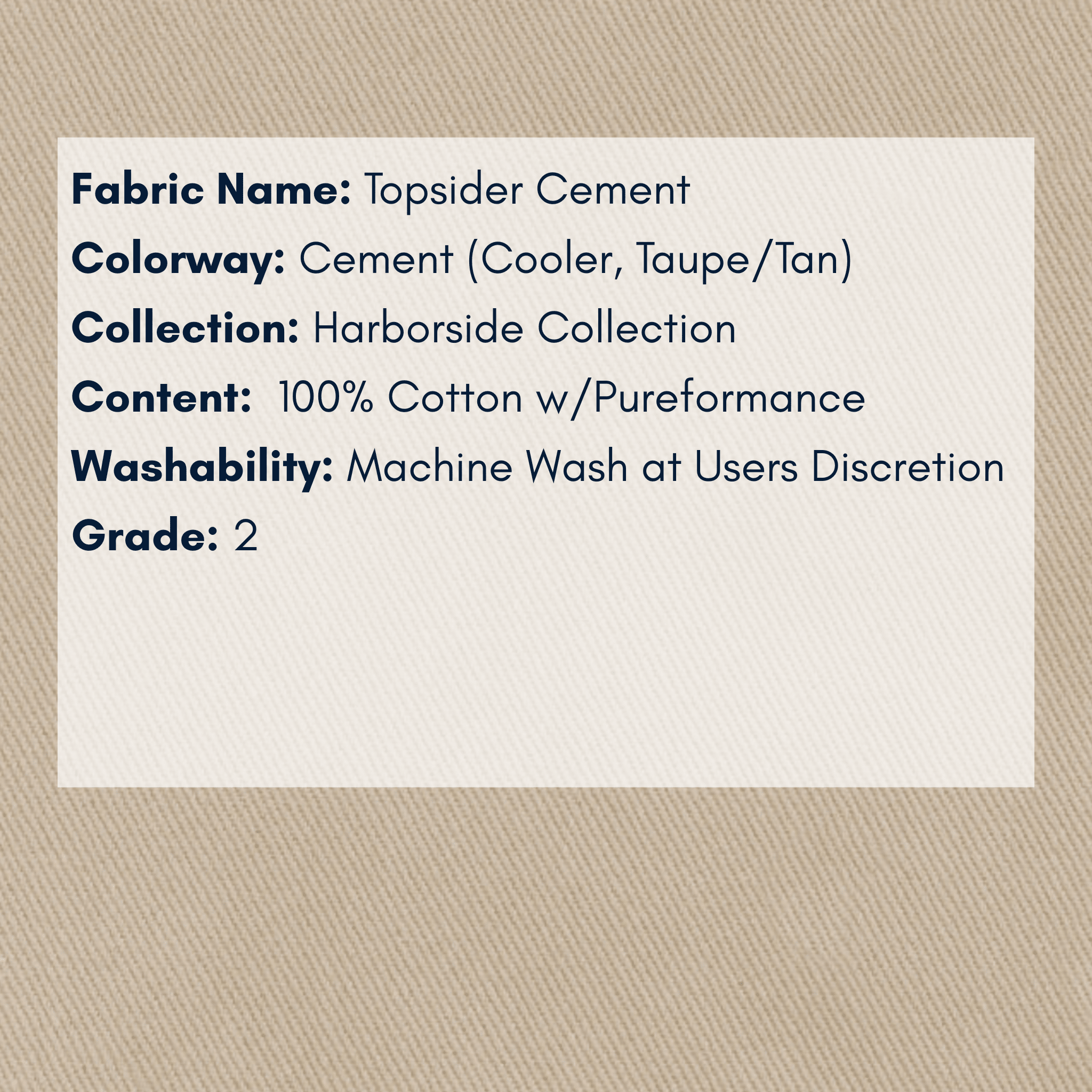 Fabric Swatch: Topsider Cement - Harborside Collection - coastal inspired home furnishing