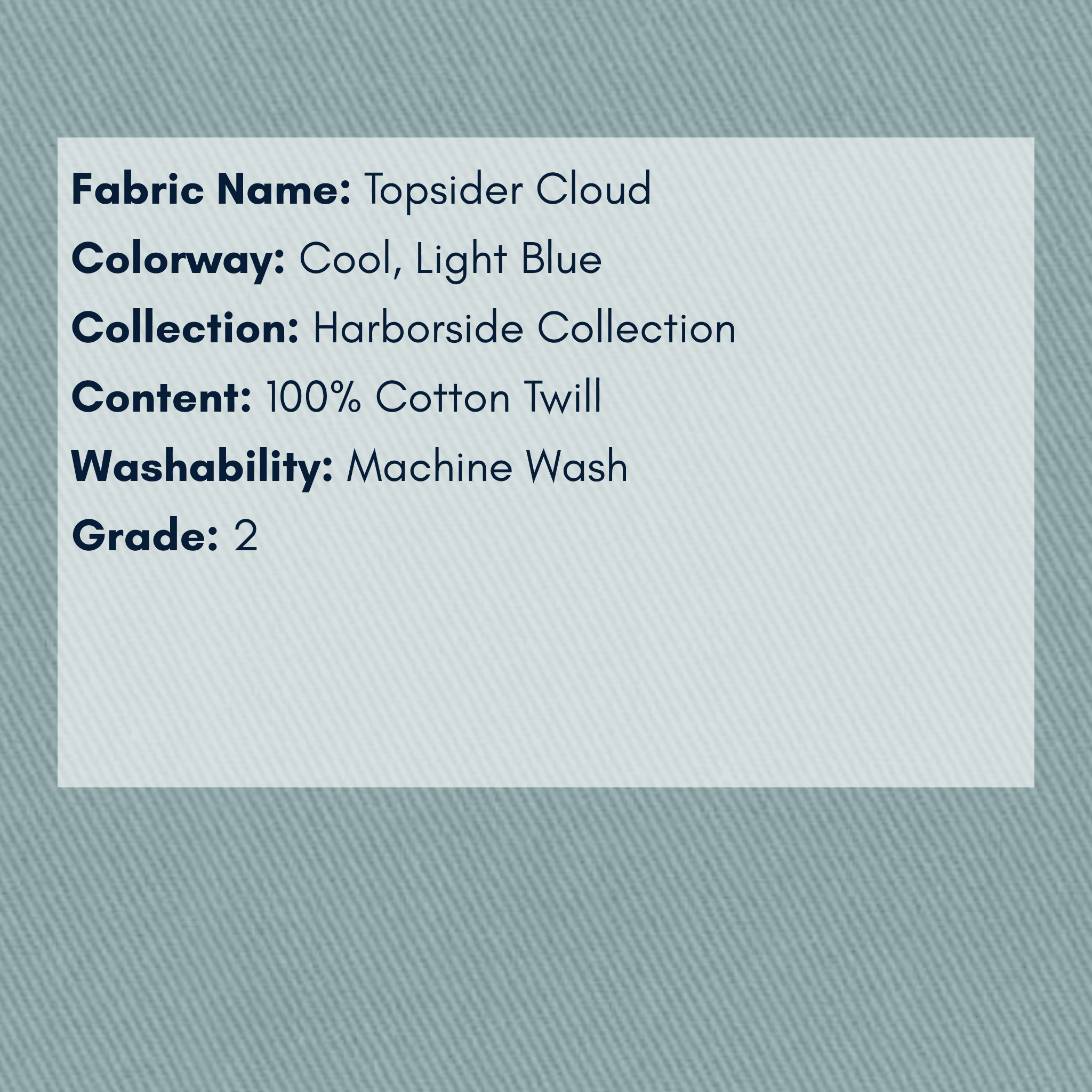 Fabric Swatch: Topsider Cloud - Harborside Collection - coastal inspired home furnishing