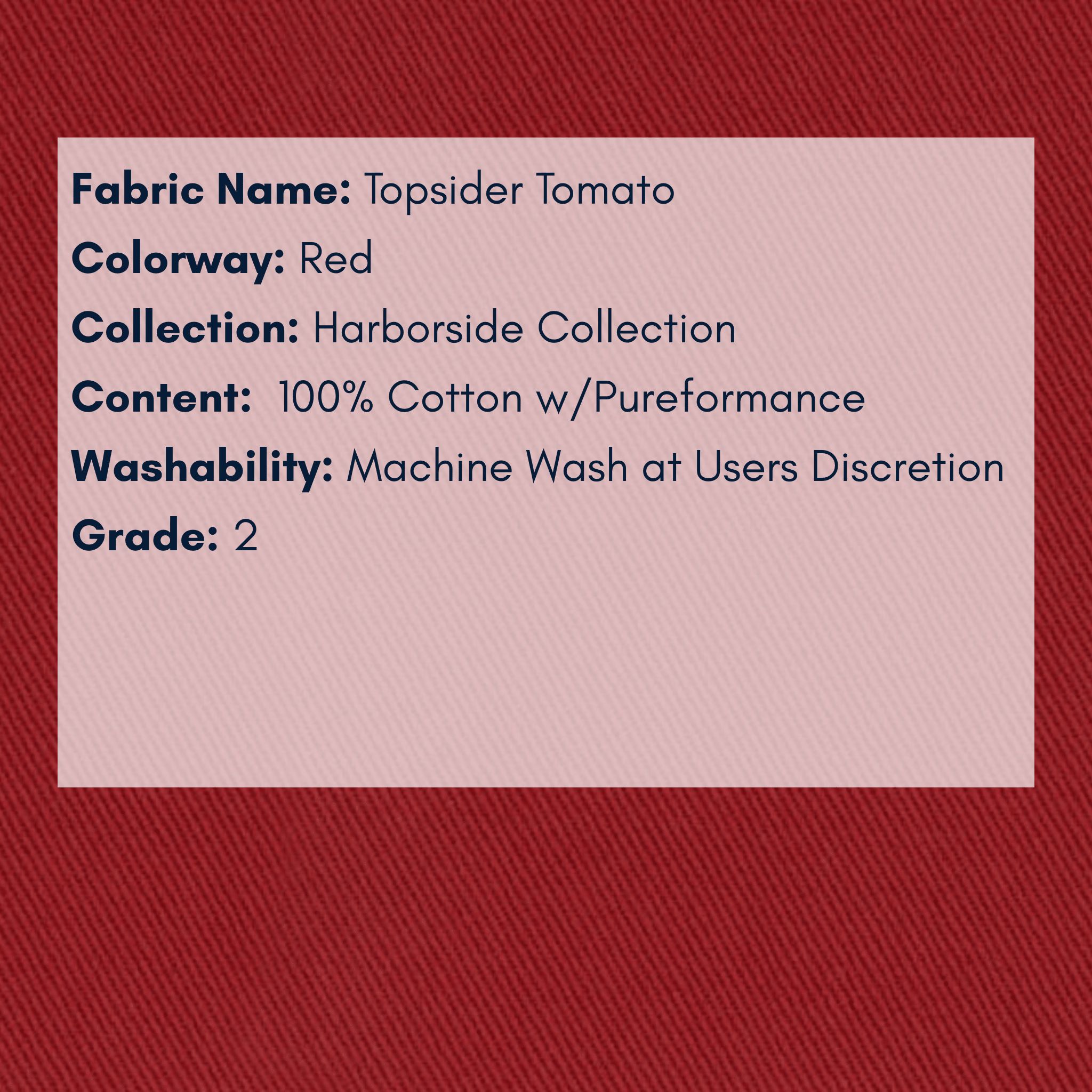 Fabric Swatch: Topsider Tomato - Harborside Collection - coastal inspired home furnishing