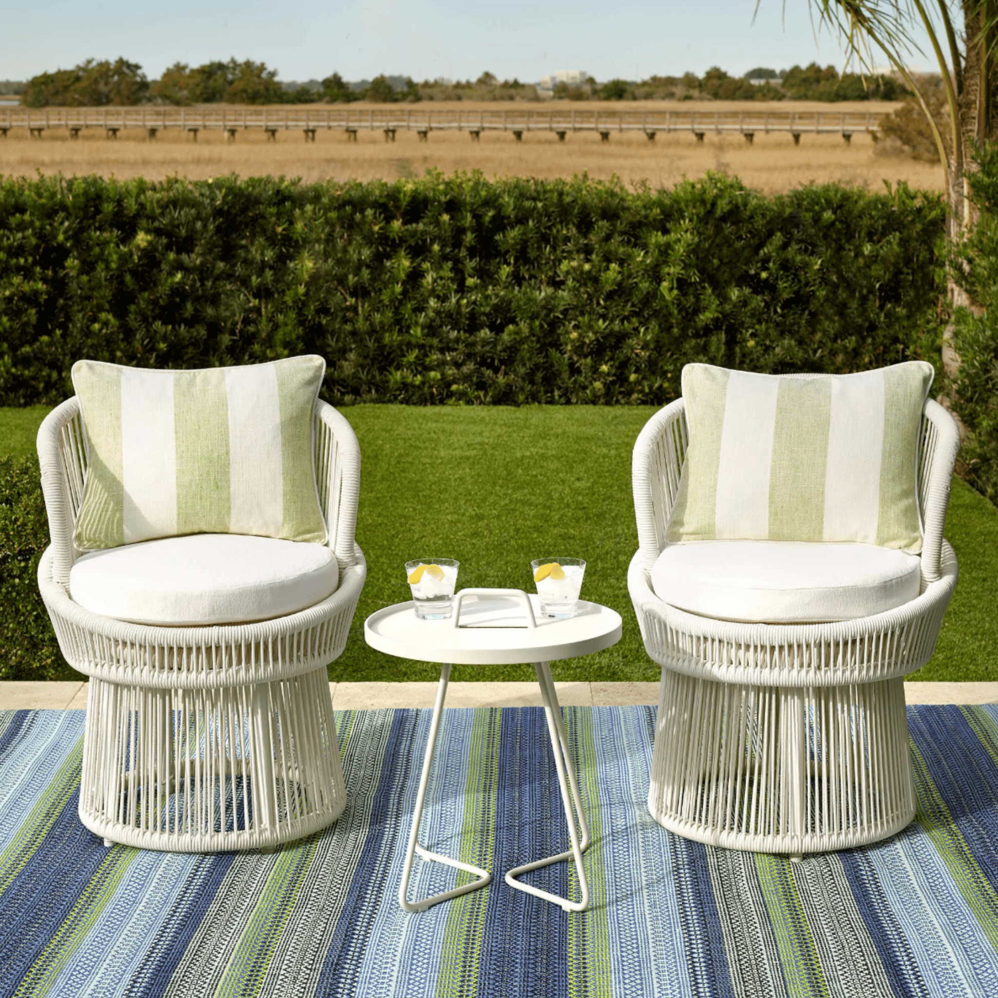 Fiesta Stripe Blue & Green - Indoor/Outdoor Rug - Our Boat House