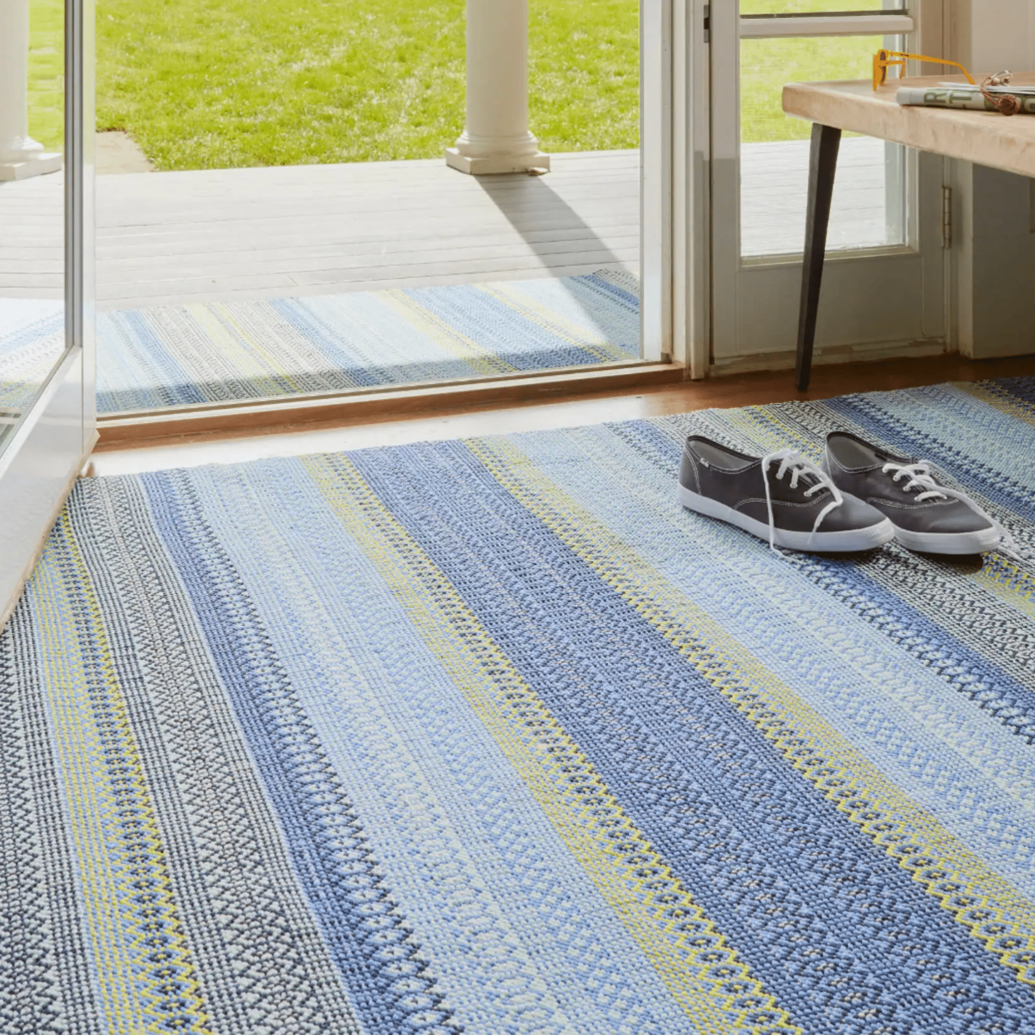 Fiesta Stripe Blue & Green - Indoor/Outdoor Rug - Our Boat House