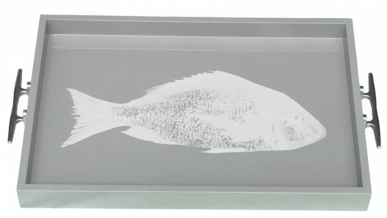 Fish Tray - Lacquered Light Grey with Silver Cleat Handles - Our Boat House
