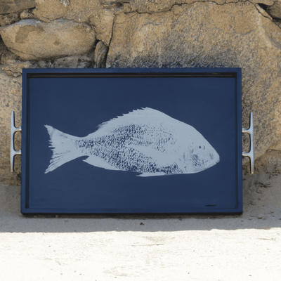 Fish Tray - Navy Rectangular with Silver Cleat Handles - Our Boat House