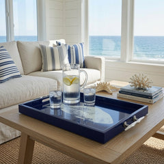 Fish Tray - Navy Rectangular with Silver Cleat Handles - Our Boat House