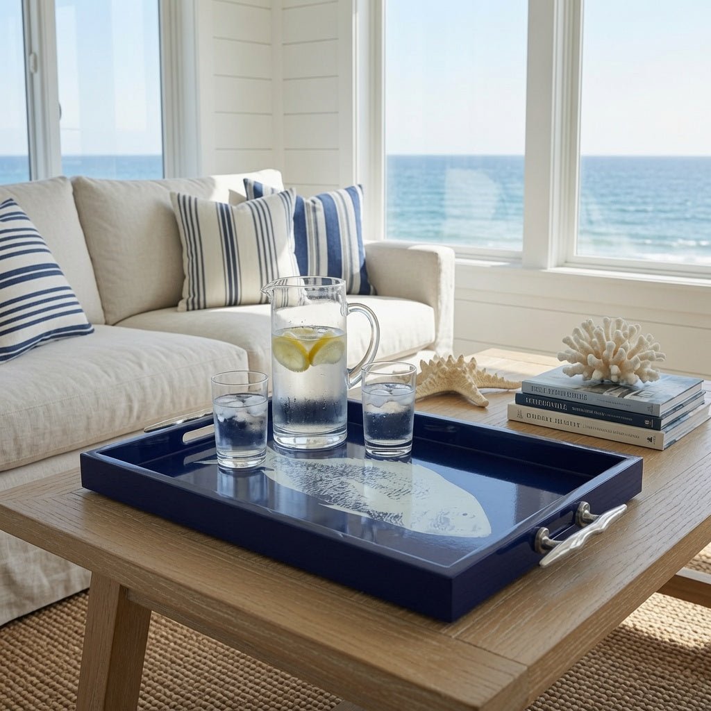Fish Tray - Navy Rectangular with Silver Cleat Handles - Our Boat House