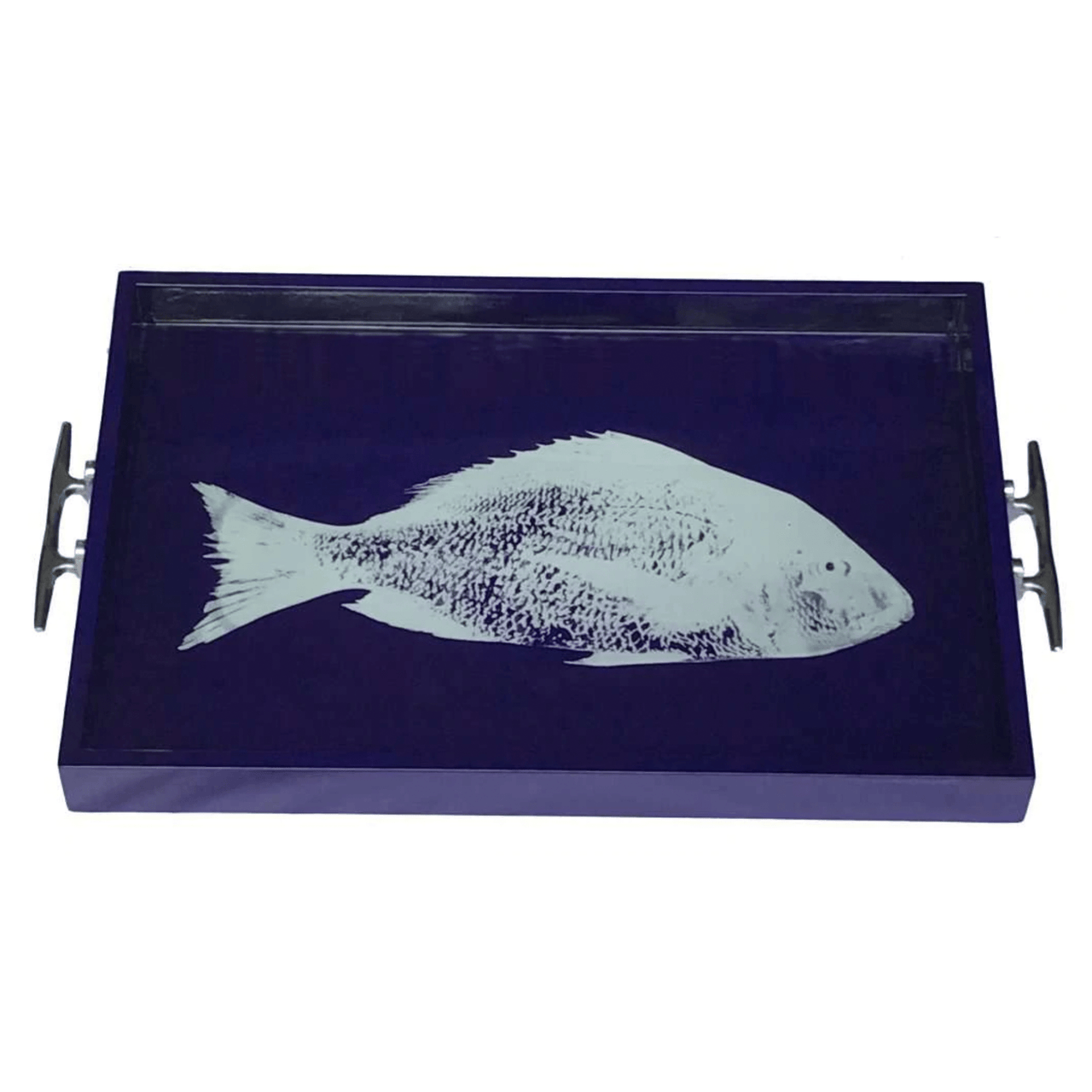 Fish Tray - Navy Rectangular with Silver Cleat Handles - Our Boat House