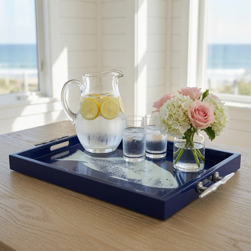 Fish Tray - Navy Rectangular with Silver Cleat Handles - Our Boat House