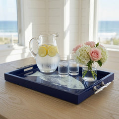 Fish Tray - Navy Rectangular with Silver Cleat Handles - Our Boat House
