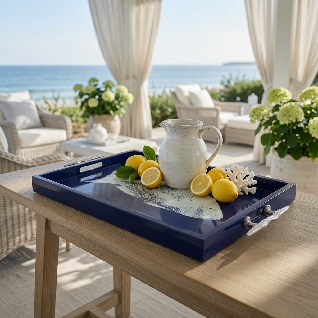 Fish Tray - Navy Rectangular with Silver Cleat Handles - Our Boat House