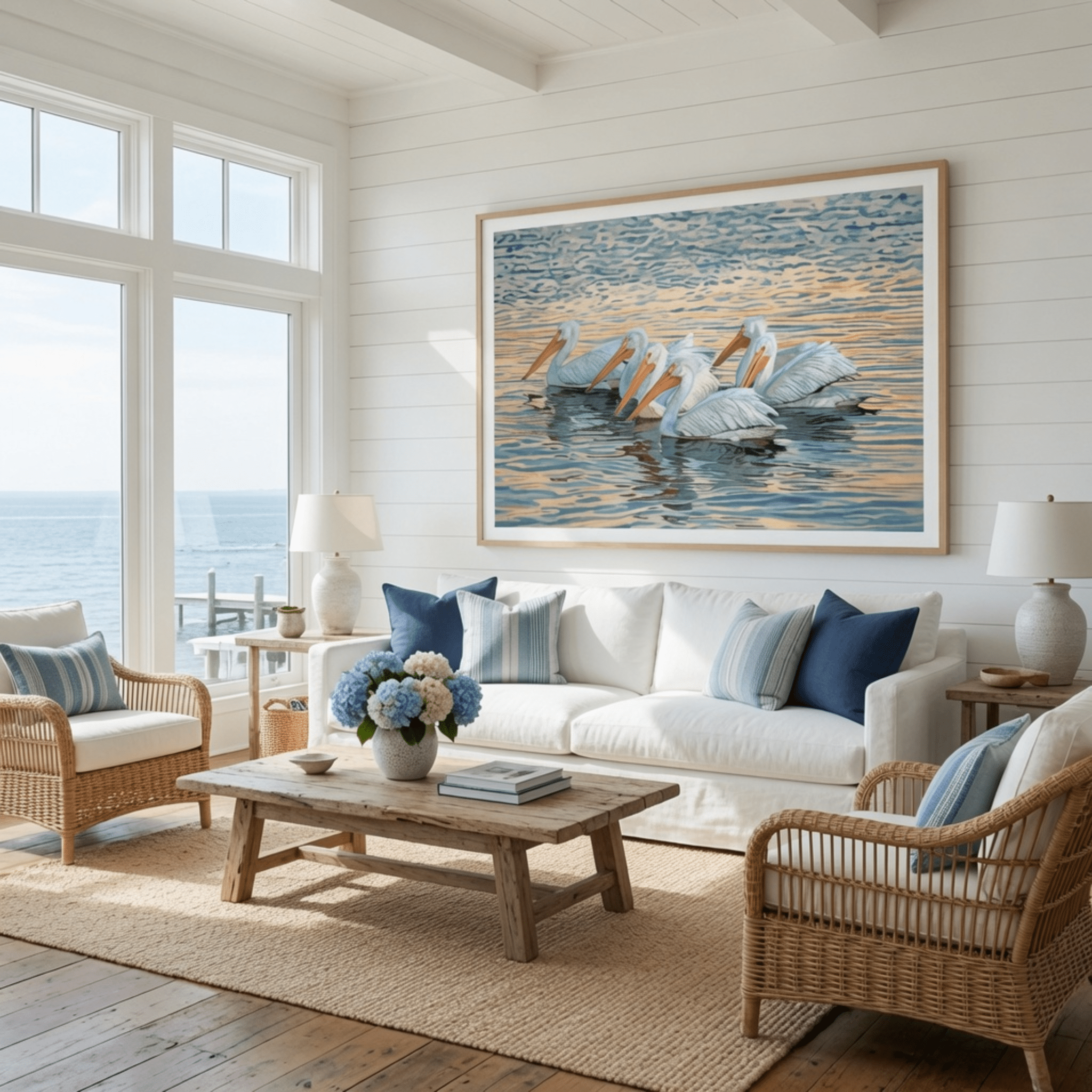 Floating White Pelicans Giclee - Our Boat House