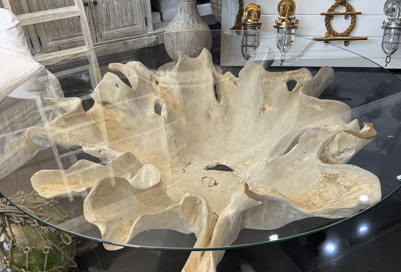 Flores Bleached Teak Flower Root Table Base - Our Boat House
