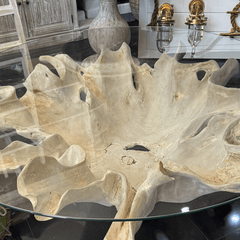 Flores Bleached Teak Flower Root Table Base - Our Boat House