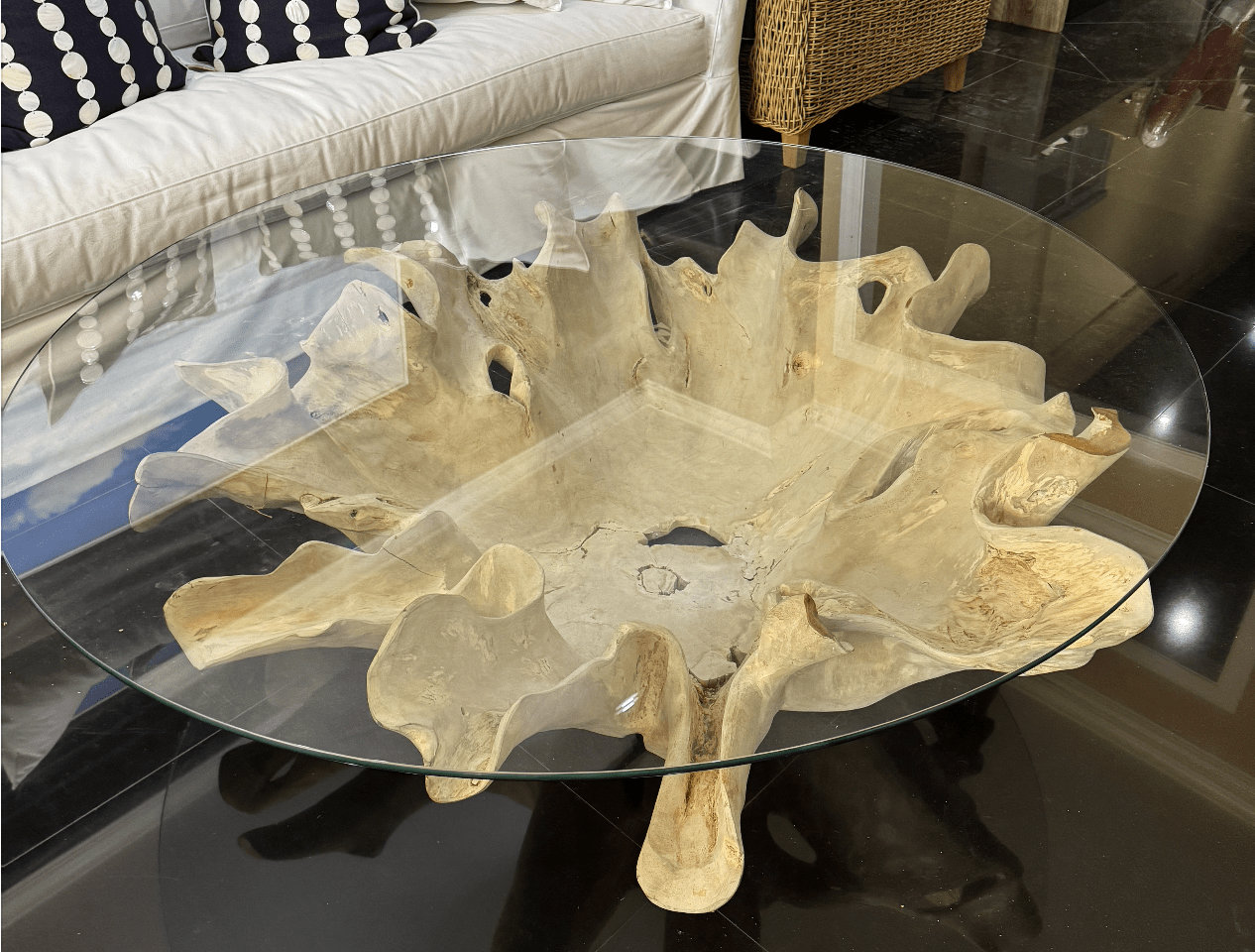 Flores Bleached Teak Flower Root Table Base - Our Boat House